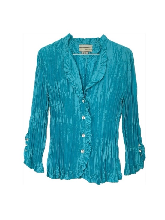 Carrie Allen Tops - ⭐️HP⭐️ Carrie Allen women’s teal/dark aqua crinkle blouse Size M